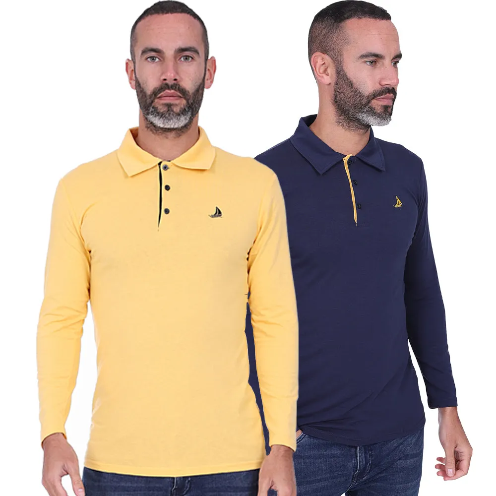 Men's 2 Pack Long Sleeve Polos - Black / Wine