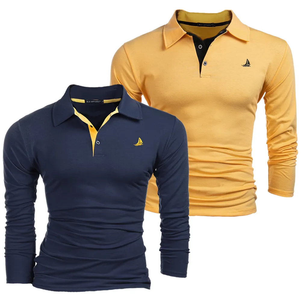 Men's 2 Pack Long Sleeve Polos - Black / Wine