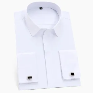 Men's Classic French Cuffs Solid Dress Shirt Fly Front Placket Formal Business