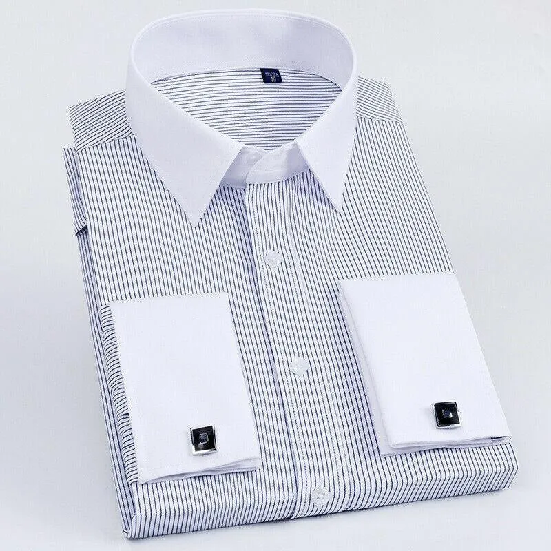 Men's Dress Shirts The White Collar Fashion Luxury Slim French Cuff Formal Business Casual Shirts Tops