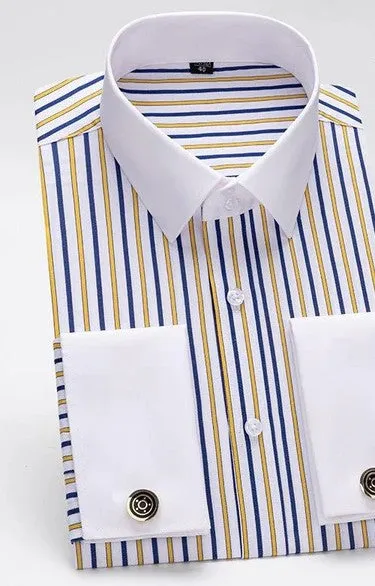 Men's Dress Shirts The White Collar Fashion Luxury Slim French Cuff Formal Business Casual Shirts Tops