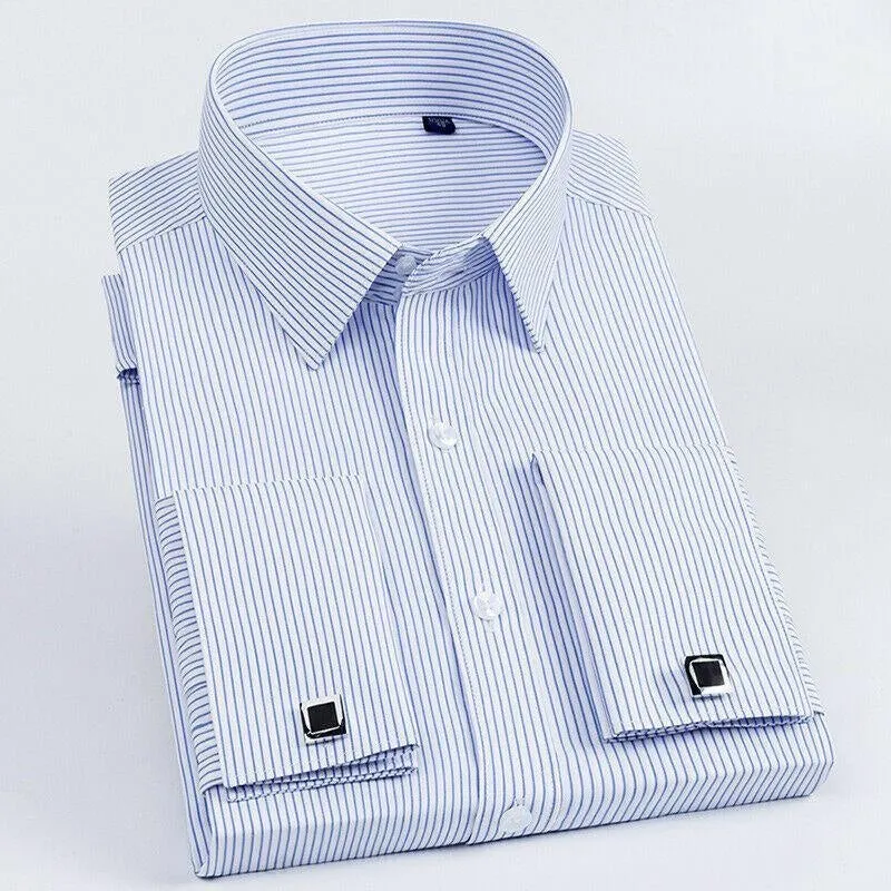Men's Dress Shirts The White Collar Fashion Luxury Slim French Cuff Formal Business Casual Shirts Tops