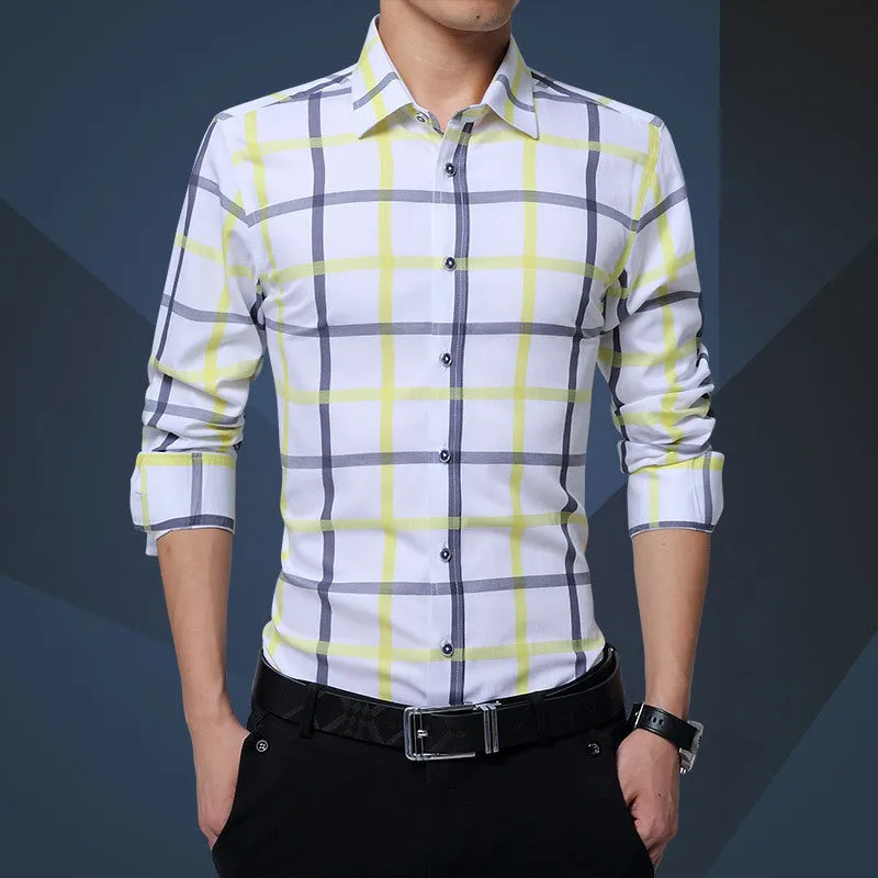 Men's Fashion Plaid Dress Shirt Up To Size 5XL
