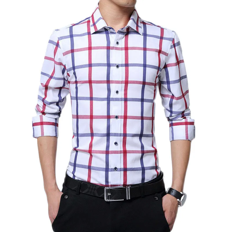 Men's Fashion Plaid Dress Shirt Up To Size 5XL