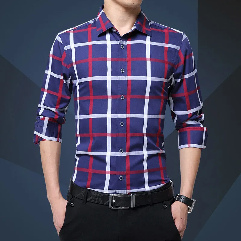 Men's Fashion Plaid Dress Shirt Up To Size 5XL