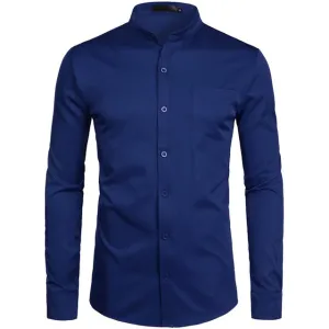 Men's Hipster Mandarin Collar Dress Shirts 2019 Brand New Slim Fit Long Sleeve Chemise Casual Work Busienss Shirt Male White 2XL