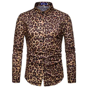 Men's Leopard And Flower Print Dress Shirt Up To 5XL