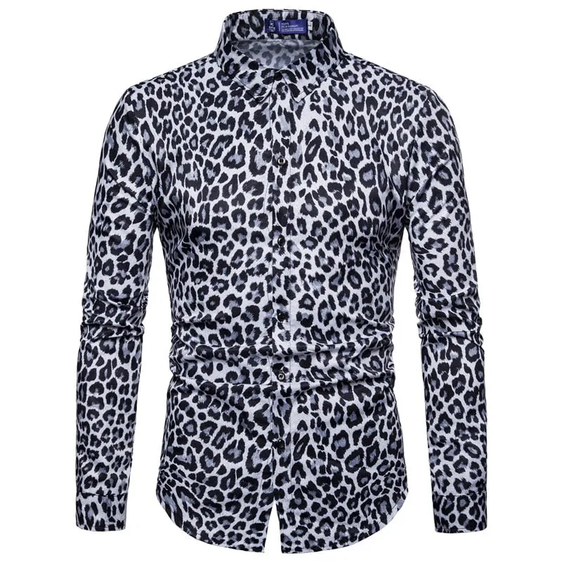 Men's Leopard And Flower Print Dress Shirt Up To 5XL