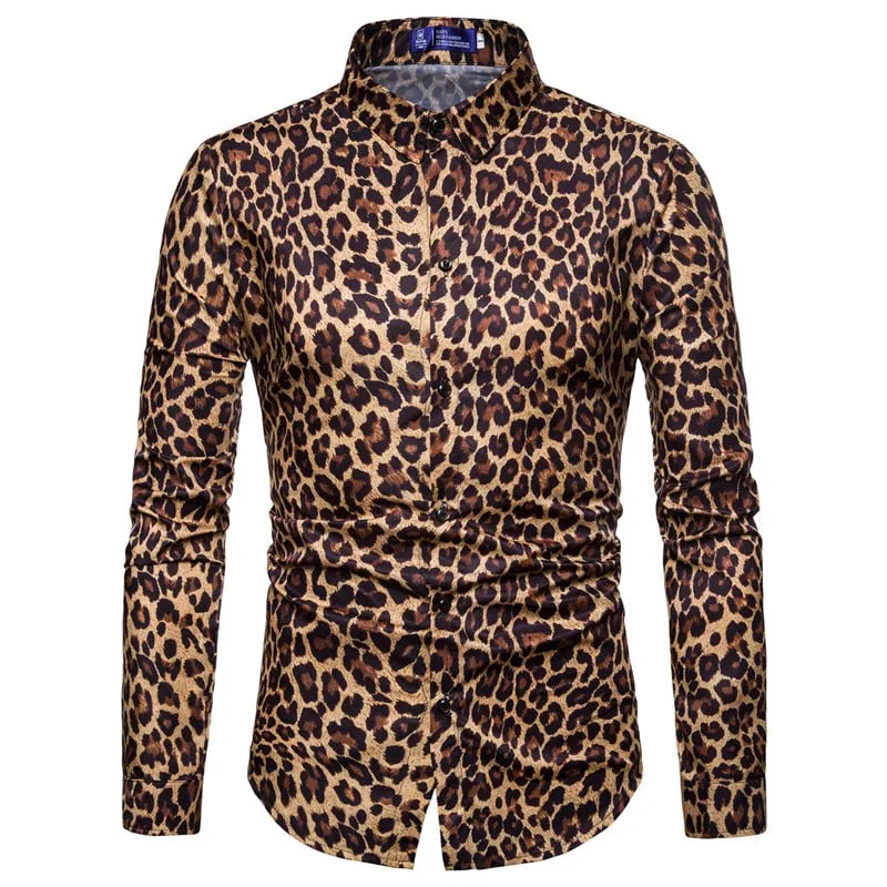 Men's Leopard And Flower Print Dress Shirt Up To 5XL
