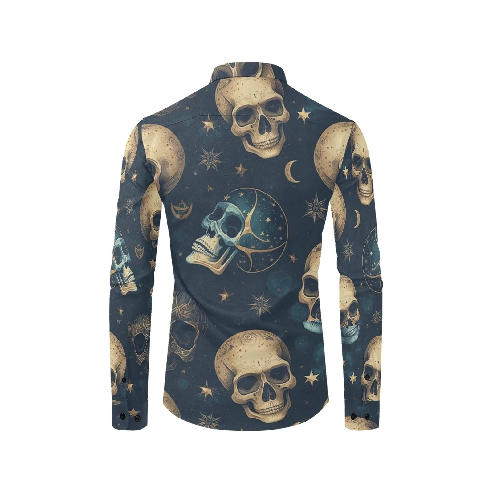 Men's Skulls On Black Long Sleeve Dress Shirt