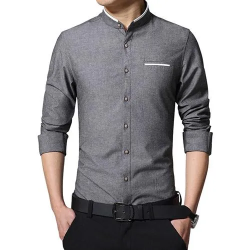 Men's Solid Short Collar Dress Shirt Up To 5XL