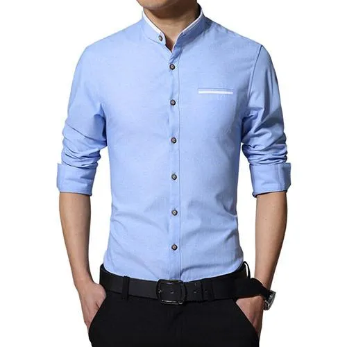Men's Solid Short Collar Dress Shirt Up To 5XL