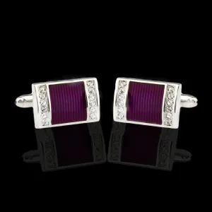 Men's Stainless Steel Silver with Purple and Stones Cufflinks with Box