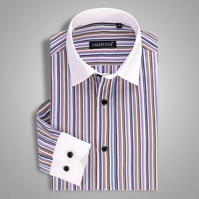Men's Striped Business Dress Shirt Up To 4XL