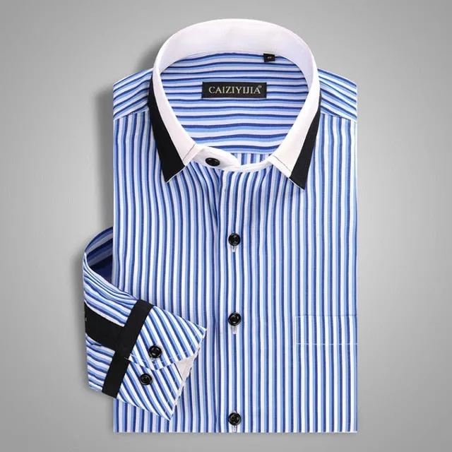 Men's Striped Business Dress Shirt Up To 4XL