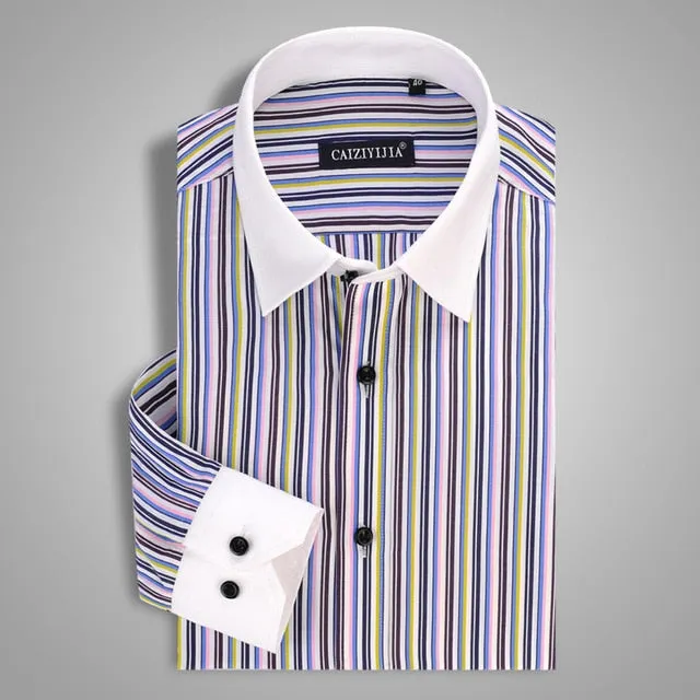 Men's Striped Business Dress Shirt Up To 4XL