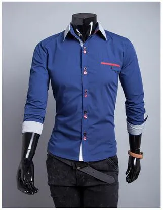 Men's Striped Collar 2 Button Fashion Dress Shirt