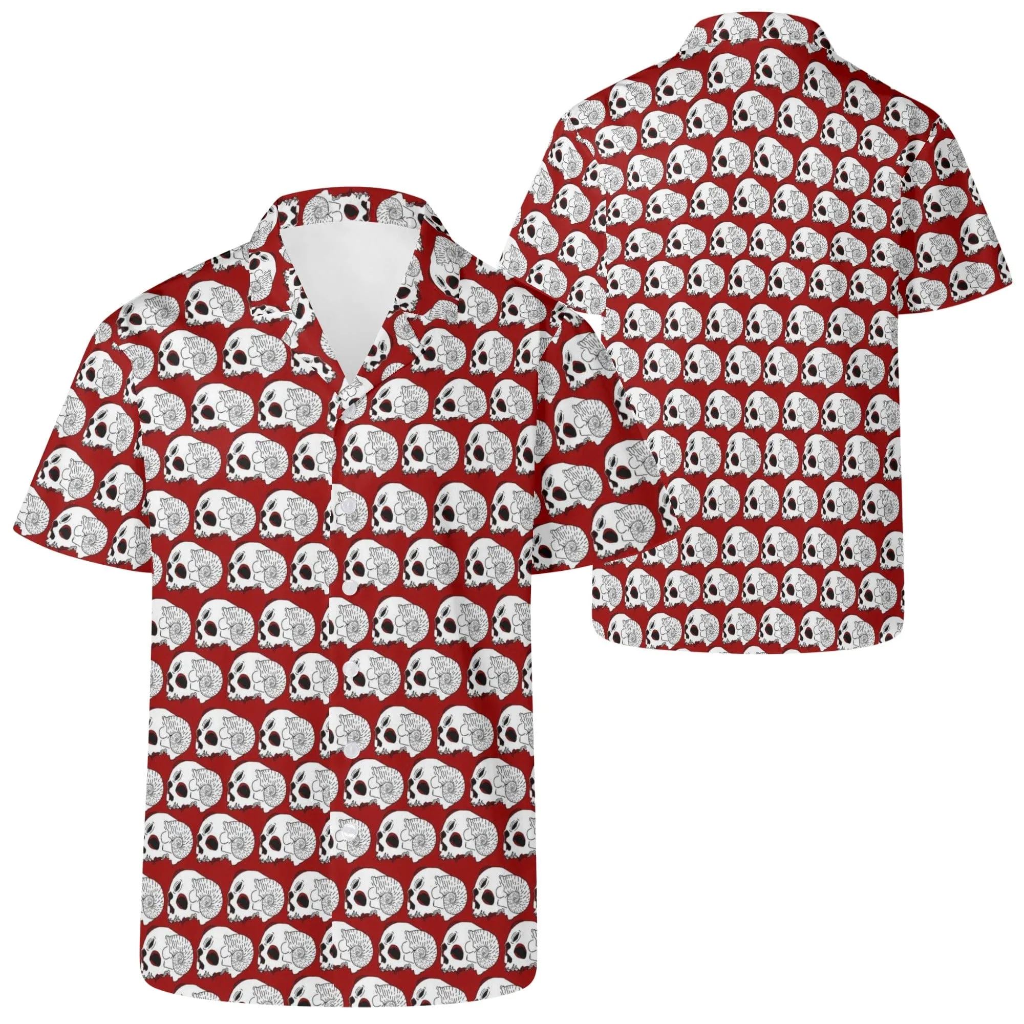 Men's White Skulls Red Hawaiian Casual Shirt