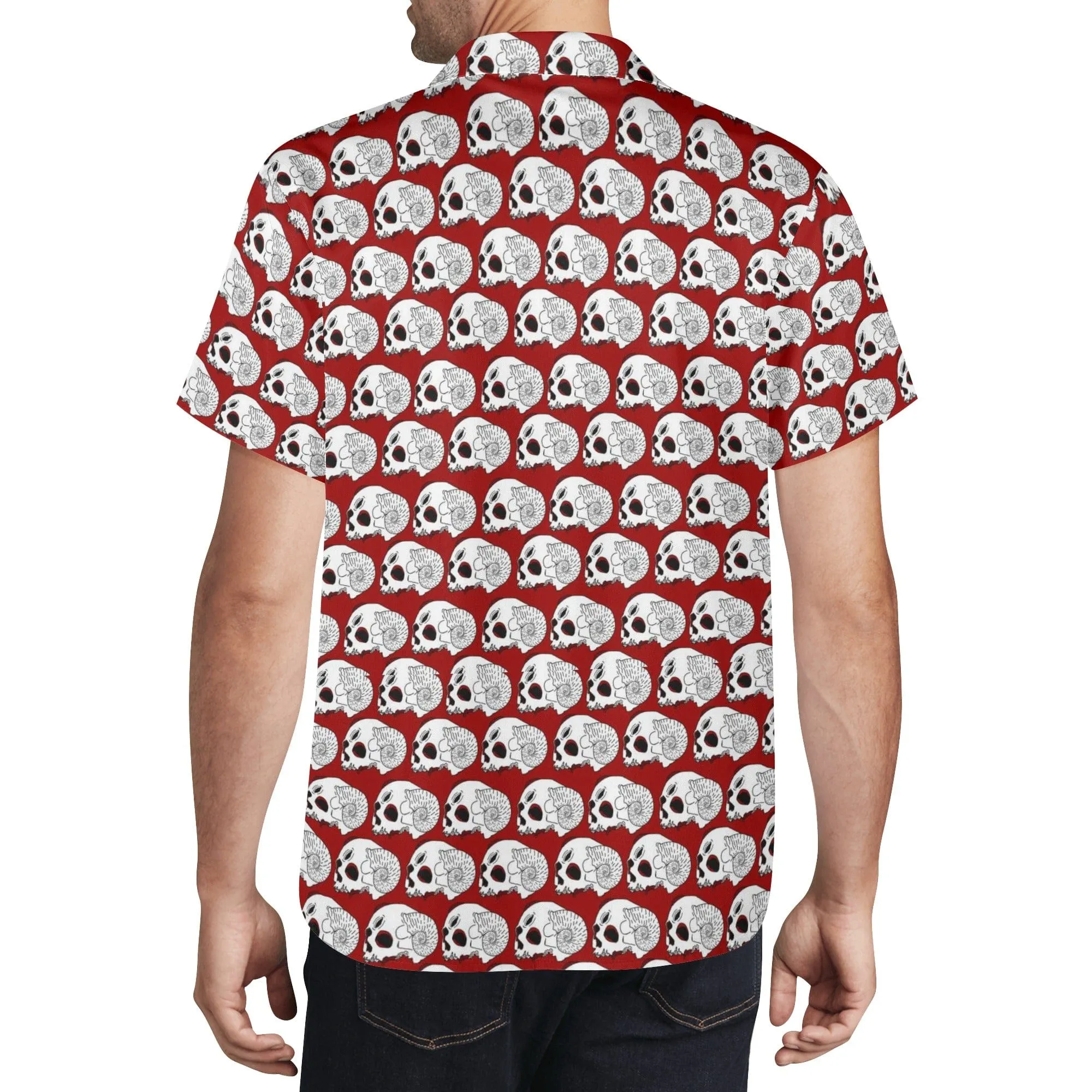 Men's White Skulls Red Hawaiian Casual Shirt