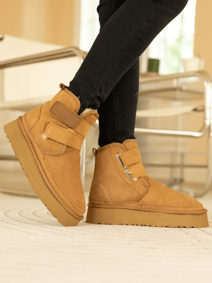 Montford Wool Lined Buckle Up Platform Boots " Chestnut