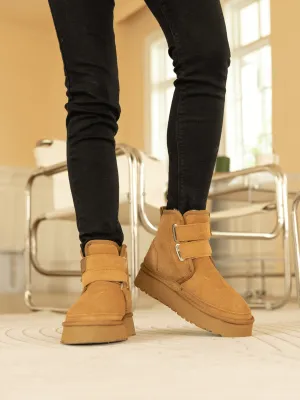 Montford Wool Lined Buckle Up Platform Boots " Chestnut