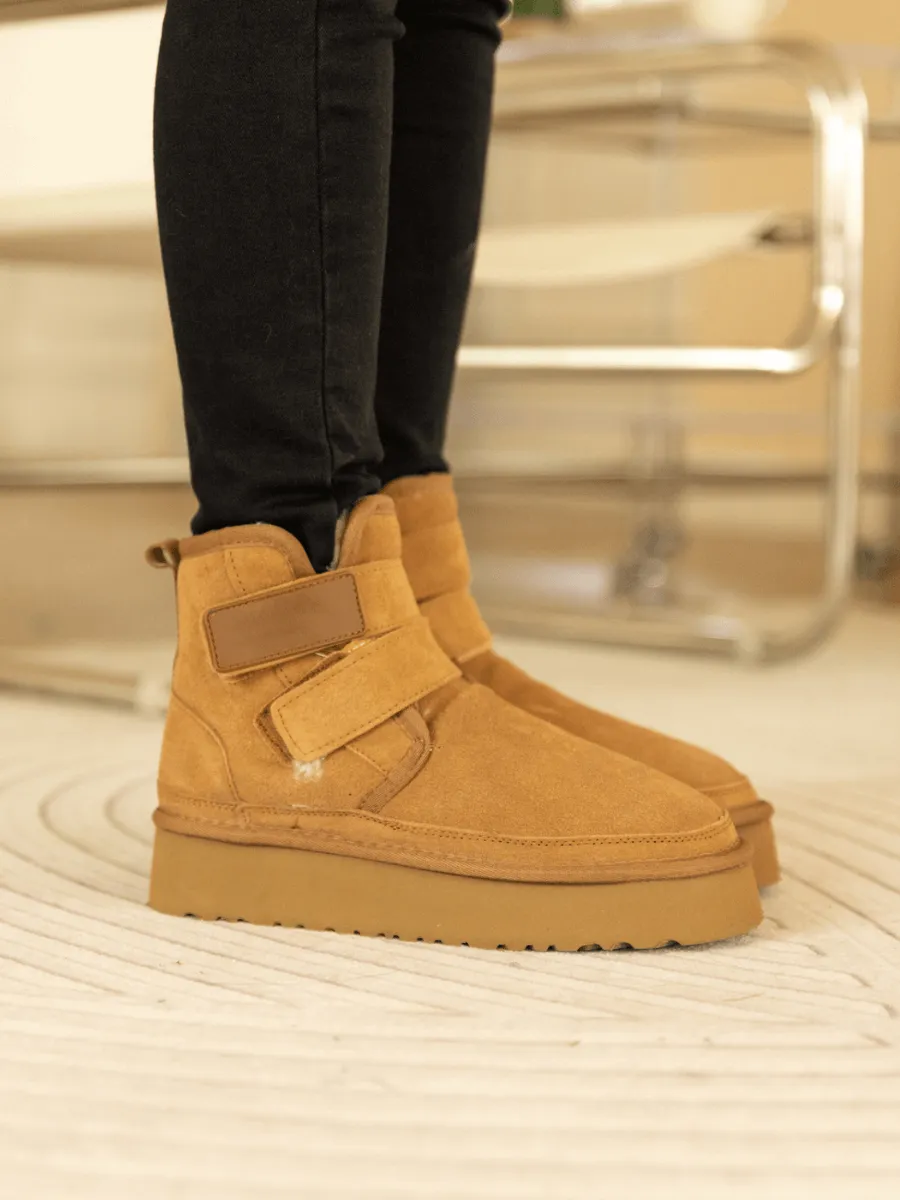 Montford Wool Lined Buckle Up Platform Boots " Chestnut