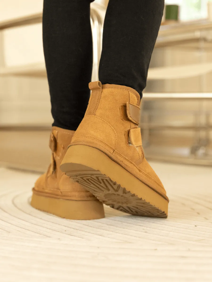 Montford Wool Lined Buckle Up Platform Boots " Chestnut