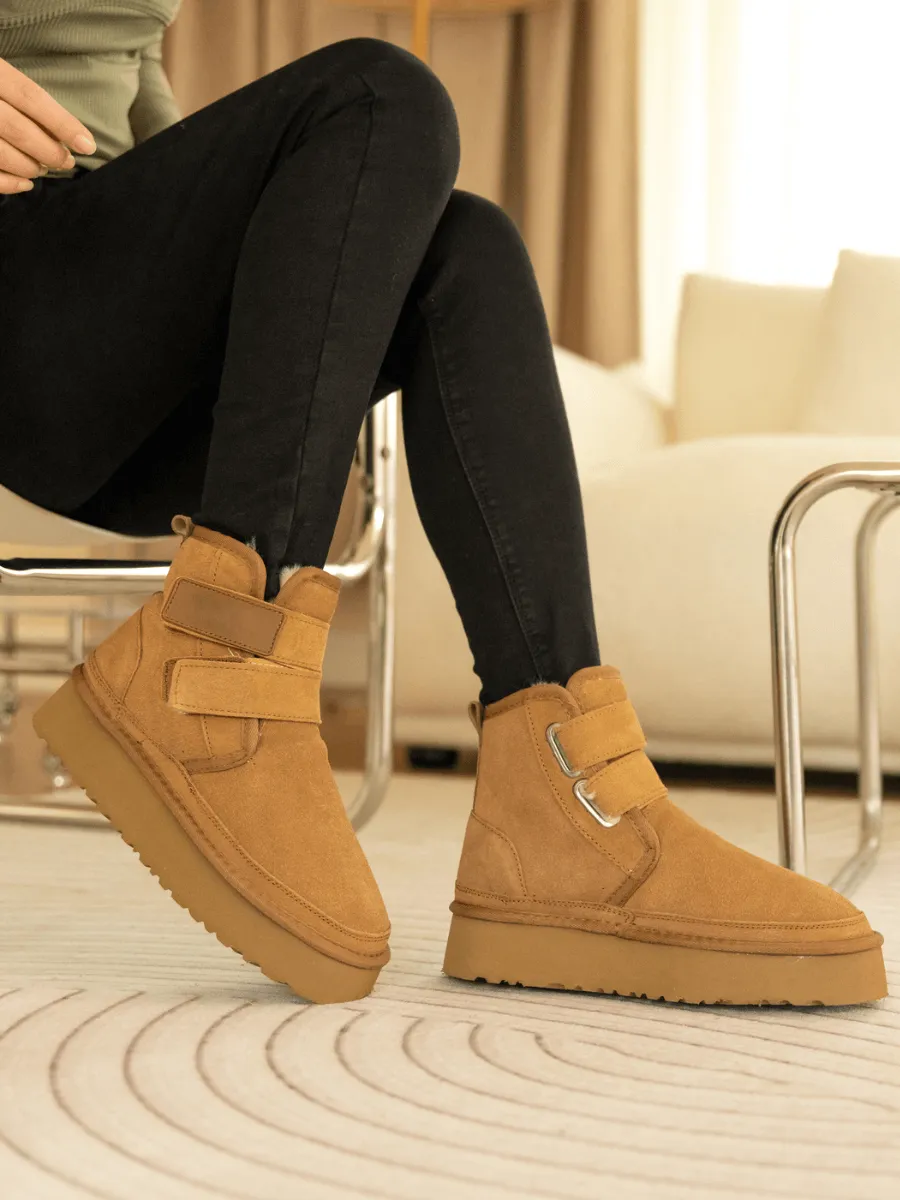 Montford Wool Lined Buckle Up Platform Boots " Chestnut