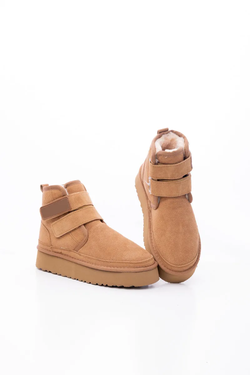Montford Wool Lined Buckle Up Platform Boots " Chestnut