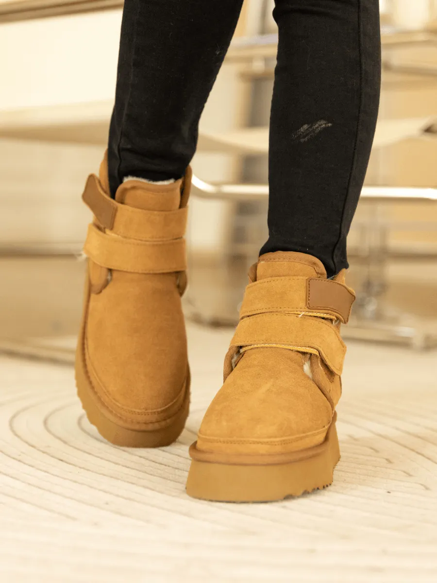 Montford Wool Lined Buckle Up Platform Boots " Chestnut