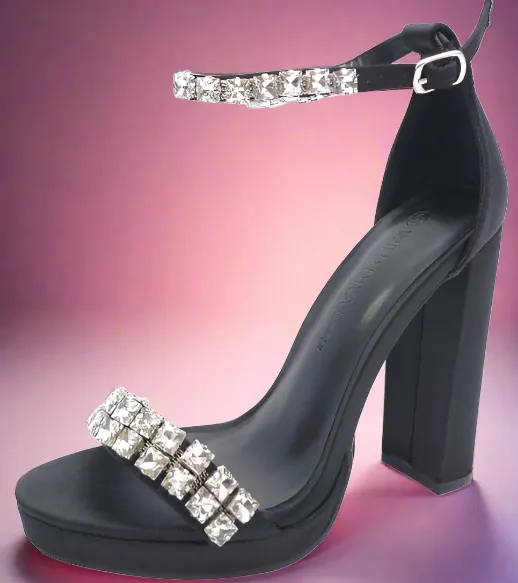 MORRIN-62 Black Chunky Rhinestone Jewel Vamp