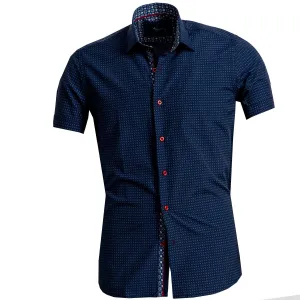 Navy Blue Circles Mens Short Sleeve Button up Shirts - Tailored Slim Fit Cotton Dress Shirts