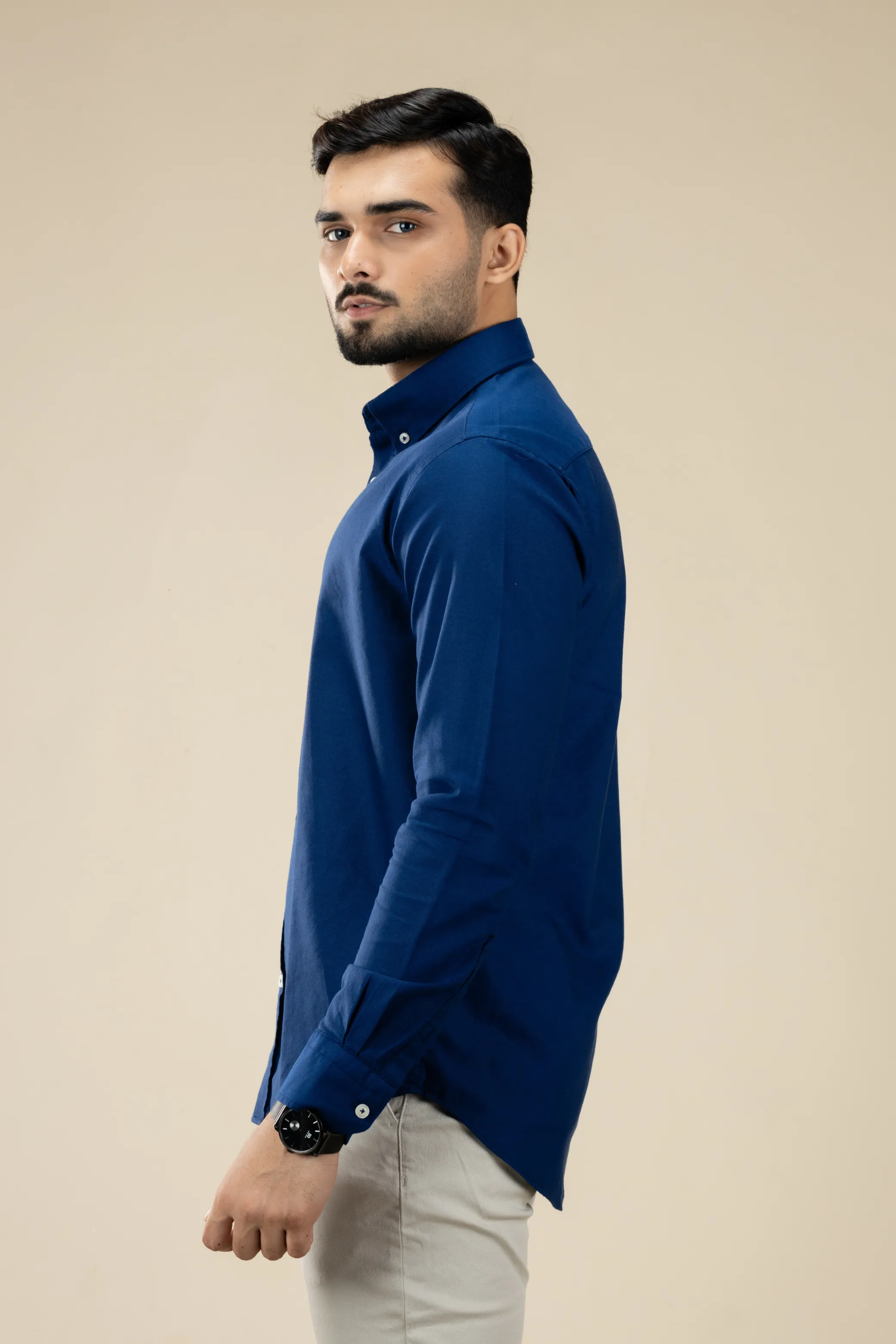 Navy Blue Washed Oxford Long Sleeve Shirt