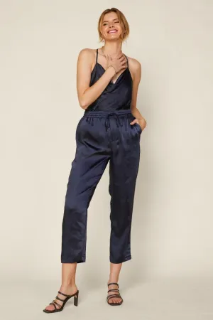 Navy Satin Pull-On Joggers