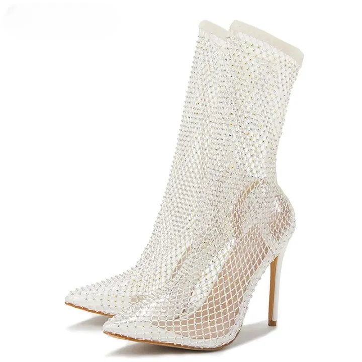 Nayeli Rhinestone Mesh Over The Knee Glove Boots
