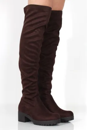 Nelly Brown Over The Knee Suede Boots