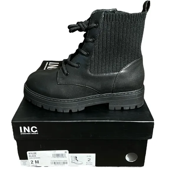 New I.N.C. International Concepts Girls Kylee Combat Boots Size 2 in Black