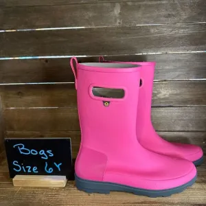 New NWOB Big‎ Kids Childrens Bogs Holly Jr Tall Pink Rubber Rain Boots Size 6 Y
