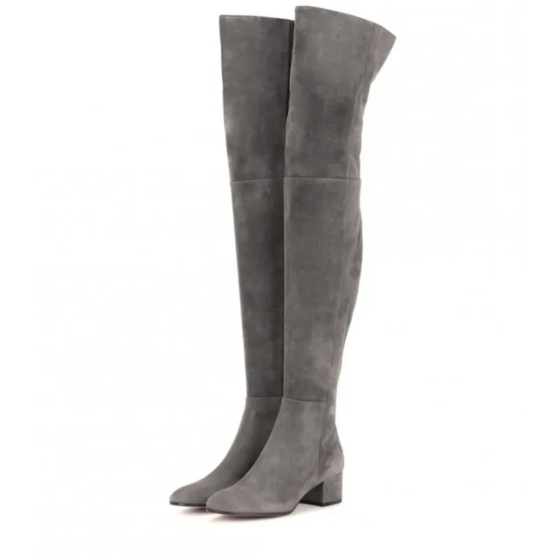 New Woman Round Toe Suede Thick Heels Over The Knee Boots