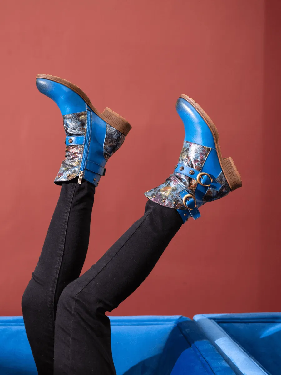 Nicolette Rivet Stud Leather Moto Boots - Blue