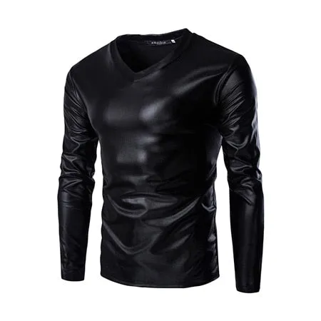Night Club Wear Men's Elastic Shirts Slim Fit Fashion Metallic Shiny Shirt Mens Shirts Long Sleeve Chemise Homme Clothing