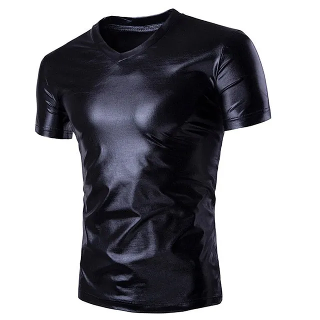 Night Club Wear Men's Elastic Shirts Slim Fit Fashion Metallic Shiny Shirt Mens Shirts Long Sleeve Chemise Homme Clothing
