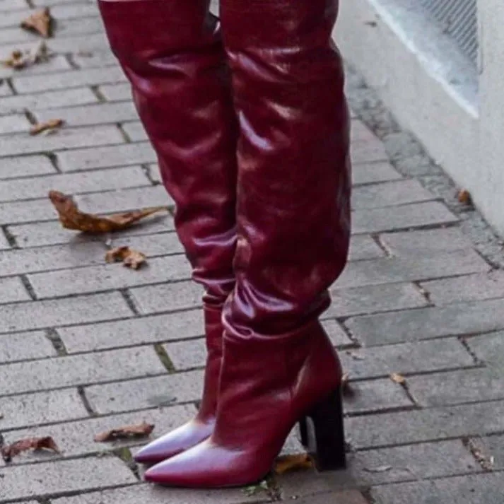 Nightclub Pointed Wrinkles Rough Model Catwalk Over The Knee Booties