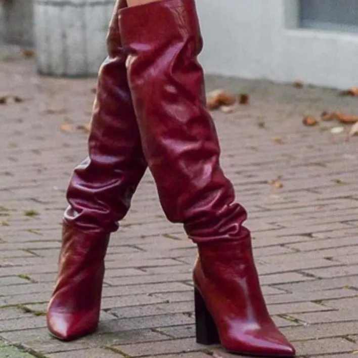 Nightclub Pointed Wrinkles Rough Model Catwalk Over The Knee Booties