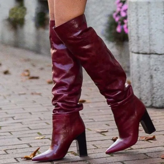 Nightclub Pointed Wrinkles Rough Model Catwalk Over The Knee Booties