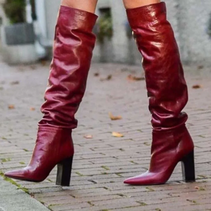 Nightclub Pointed Wrinkles Rough Model Catwalk Over The Knee Booties