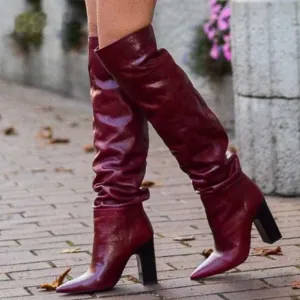 Nightclub Pointed Wrinkles Rough Model Catwalk Over The Knee Booties