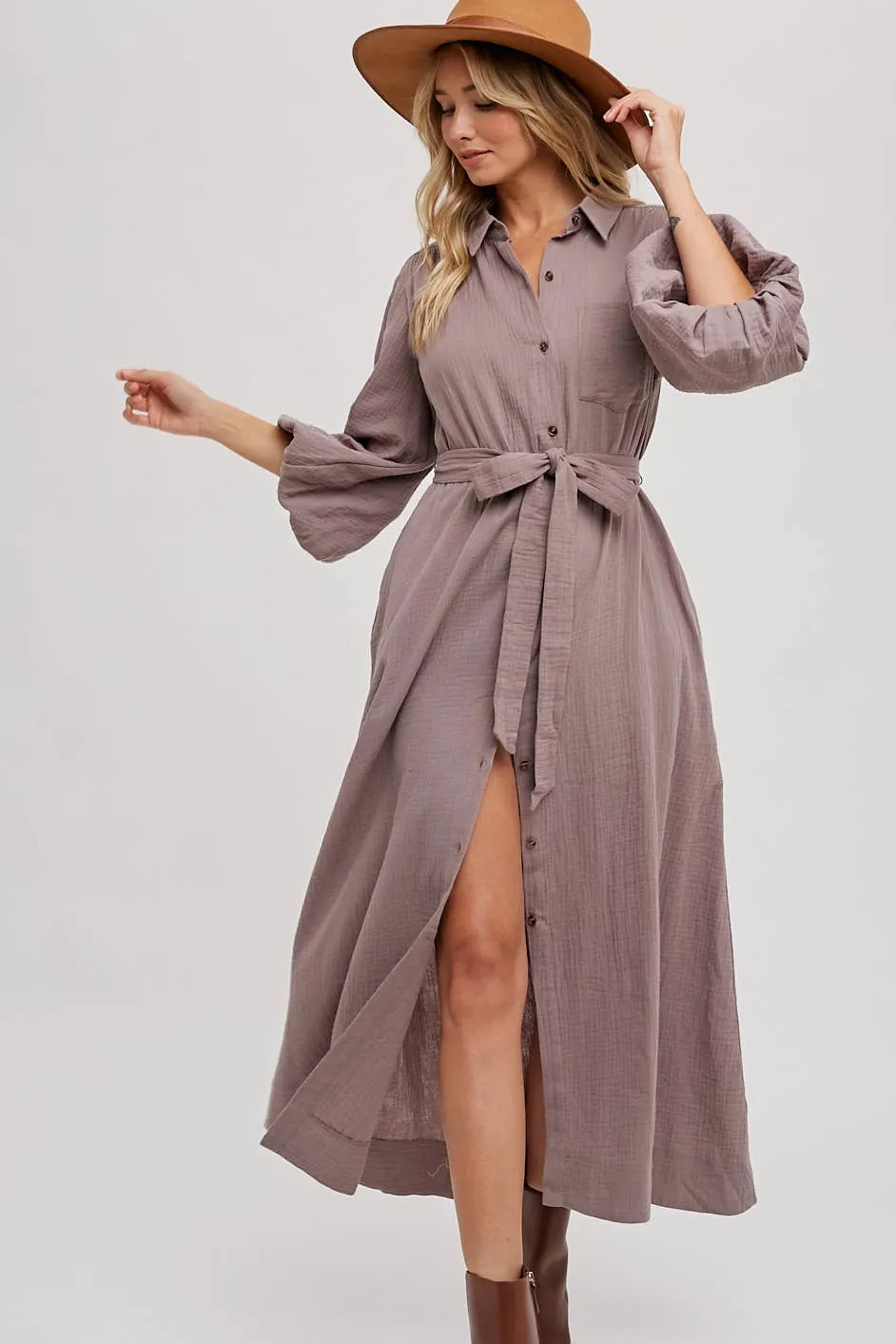 NOLA BUBBLE SLEEVE MIDI DRESS