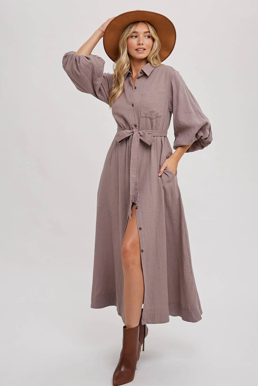 NOLA BUBBLE SLEEVE MIDI DRESS