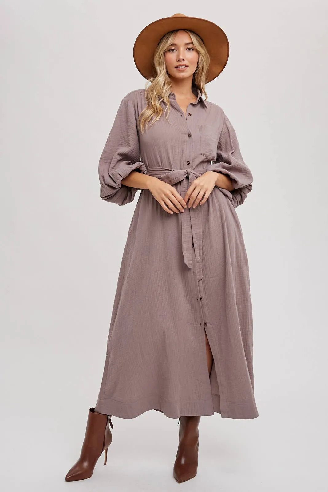 NOLA BUBBLE SLEEVE MIDI DRESS